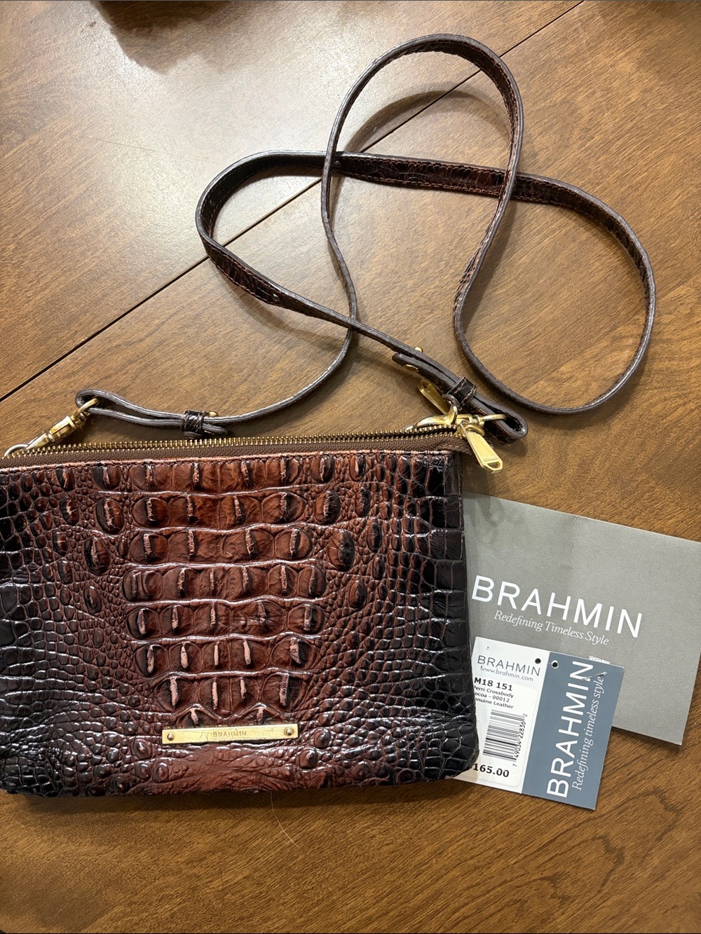 Brahmin Brown Ombre Croc-Embossed Leather Crossbody